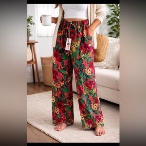 Panama Jack Tropical Floral Pants NWT Size L Wide Leg Beach Resort